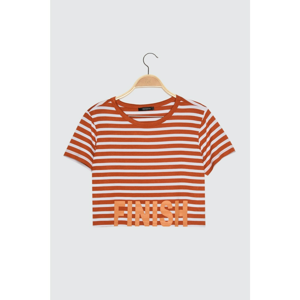 Trendyol Crop Knitted T-Shirt WITH Orange Slogan