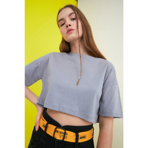 Trendyol Gray Crop Knitted T-Shirt