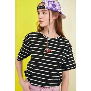 Trendyol Black Striped Boyfriend Knitted T-Shirt