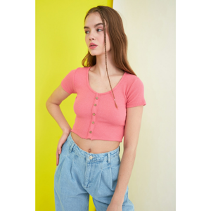Trendyol Knitted Blouse with Pink Wick Buttons