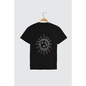Trendyol Black Printed Turtleneck Basic Knitted T-Shirt