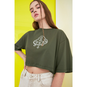Green women's crop top with Trendyol print - Women