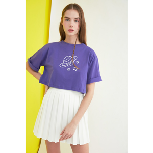 Trendyol Purple Printed Crop Knitted T-Shirt