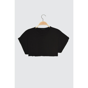 Trendyol Black 100% Cotton Super Crop Crew Neck Knitted T-Shirt