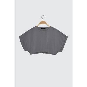 Trendyol Gray 100% Cotton Crew Neck Super Crop Knitted T-Shirt