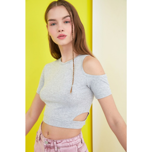 Trendyol Grey Cut Out Detailed Wicked Knitted Blouse
