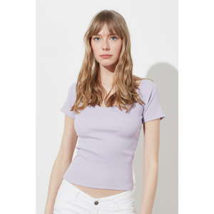 Trendyol Lilac Fitted/Clothing, Ribbed Cotton, Stretchy Knit Blouse