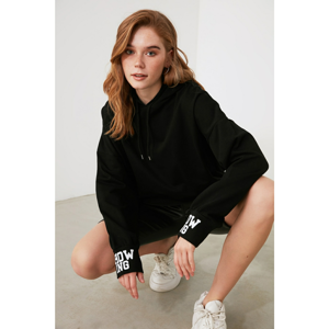 Trendyol Black Hooded Knitted Sweatshirt