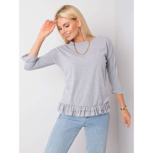 RUE PARIS Gray melange blouse with flounces