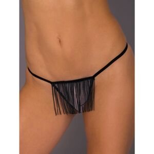 Women´s black and white thongs with fringes