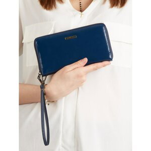 Blue plain wallet with a zipper and a detachable strap