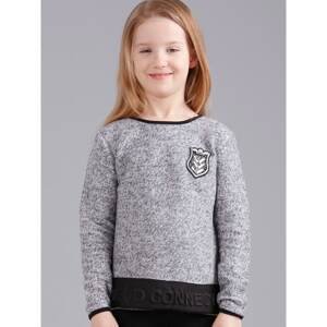 Girlish gray sweater with an inscription and a coat of arms