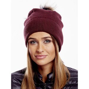 Cap with fur pompom burgundy