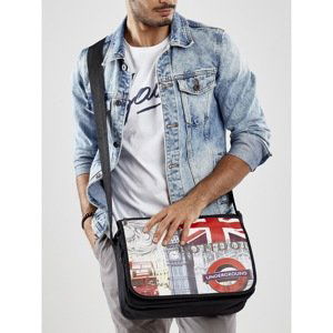 Men´s black fabric bag with London print