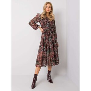 RUE PARIS Black and burgundy dress with a frill