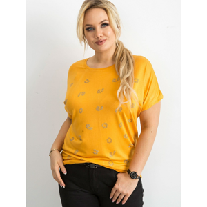 Women´s plus size t-shirt with yellow rhinestones