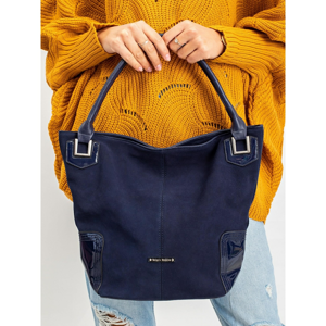 Women´s bag made of eco-leather, navy blue shoulder