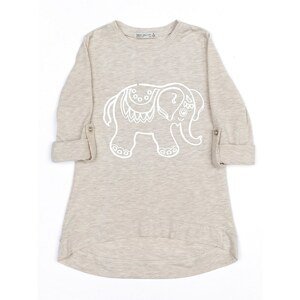 Cotton girly tunic with an elephant appliqué, beige