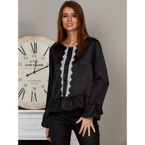 Black satin blouse with decorative front