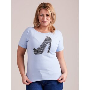 Blue t-shirt with sequin PLUS SIZE slipper