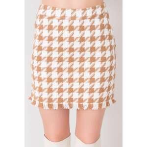 Camel and white miniskirt with houndstooth BSL