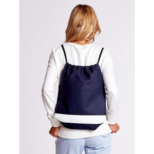 A navy blue backpack with a white module