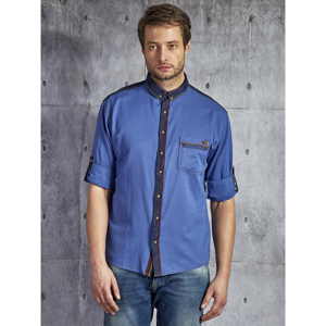 Men´s blue smooth shirt made of PLUS SIZE cotton