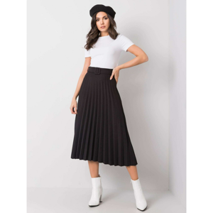 RUE PARIS Black pleated skirt with belt