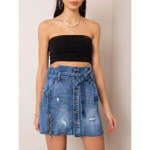 Blue denim skirt with a belt