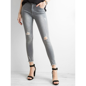 Ripped high-waisted jeans in gray