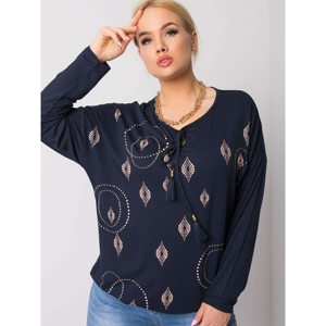 Plus size navy blue blouse with patterns