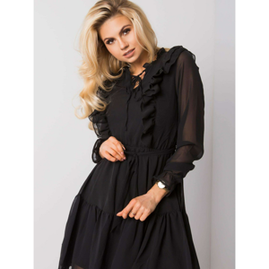 RUE PARIS Black dress with frills