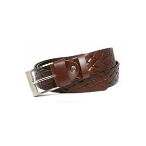 Men's brown leather belt with braided pattern