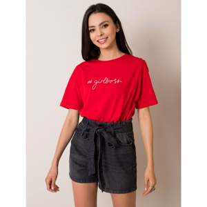 RUE PARIS Red t-shirt with embroidery