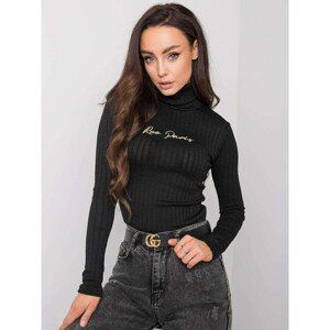 RUE PARIS Black ribbed turtleneck sweater