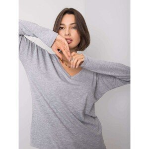Grey melange cotton blouse with long sleeves