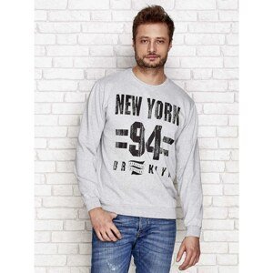 Warm men´s sweatshirt with a print NEW YORK 94 gray