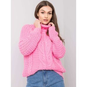 Pink turtleneck sweater with braids