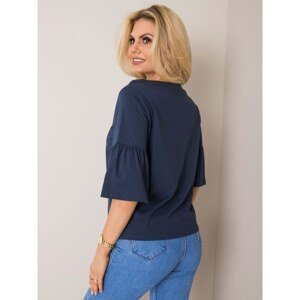 RUE PARIS Navy blue blouse with embroidery