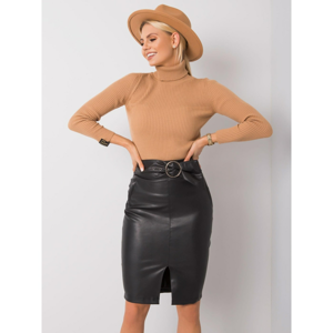 RUE PARIS Black leather skirt with a belt