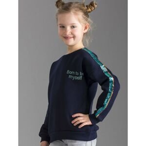 Girls´ navy blue lined sweatshirt with sequins on the sleeves