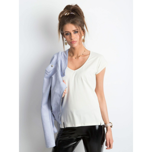 Cotton t-shirt with a beige v-neck