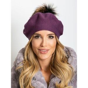 Purple beret with pom-poms