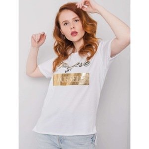 White women's T-shirt with Evelyn patch