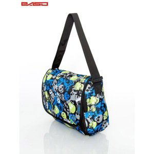 Shoulder bag in blue and green with a skull print