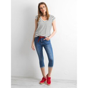 Women's blue jeans with rolled up legs