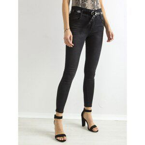 High-waisted denim skinny jeans in dark gray