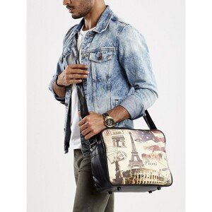 Black men´s eco-leather bag with a travel print