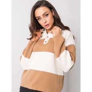 RUE PARIS Brown and ecru sweater with a collar