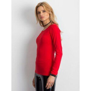 Red blouse with a braided neckline on the back